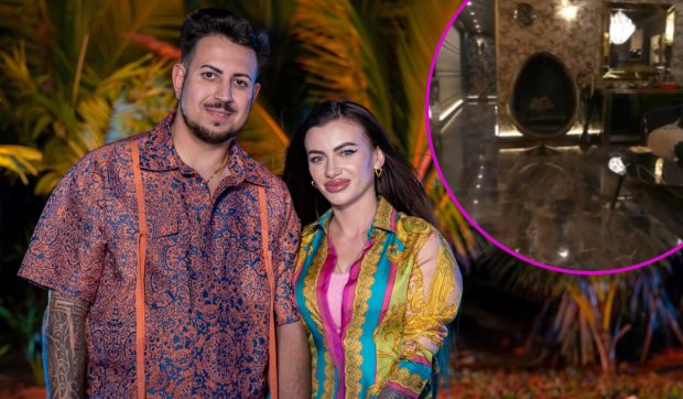Imagini din casa Prințului Marco și a Biancăi Ghiurcă de la „Insula iubirii”. Ceas de perete Rolex, tapet Gucci și perne Hermès